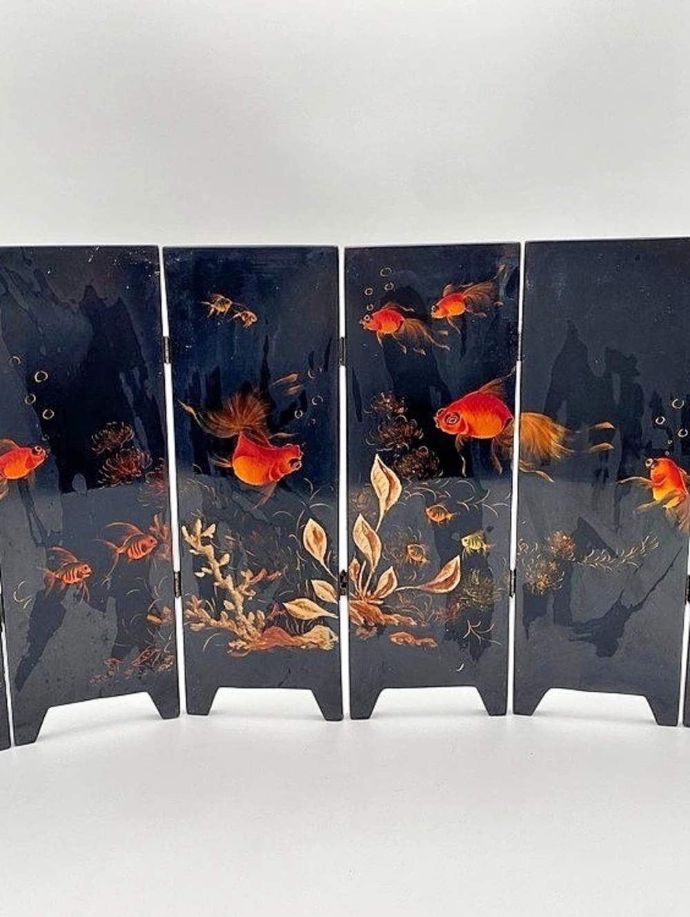 Vintage Black & Gold Floral Folding Screen